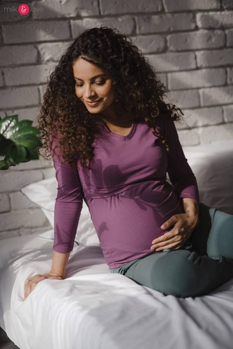 Milk Shirt Bluzka do karmienia i ciążowa z dekoltem w serek jagodowy