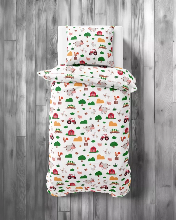5439 A Wesoła Farma Mała Pościel dziecięca bawełniana Detexpol biały