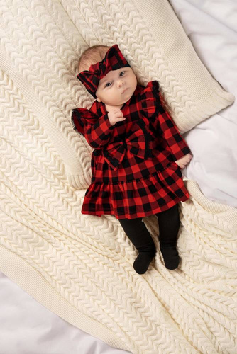 Sukienko-body + opaska 163556 "Magia Świąt" Nicol - kratka: czarny, czerwony