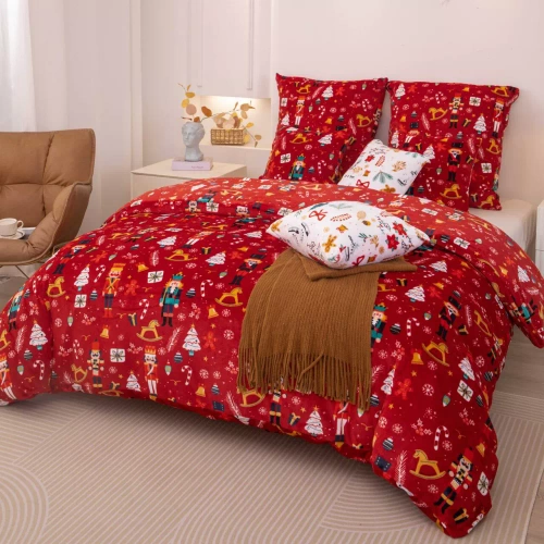 Merry Cozy Pościel świąteczna czerwona miś Spod Igły i Nitki– mikrofibra pluszowa 210 g/m²