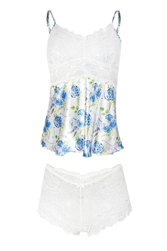 Flowers Komplet piżama damska DKaren DK-KA 007 biały