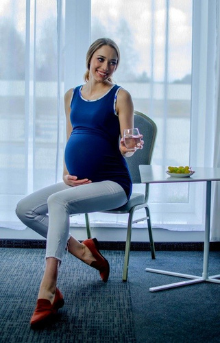 010 Bluzka ciążowa i do karmienia bez rękawków MIRACLE-  granat biała lamówka 