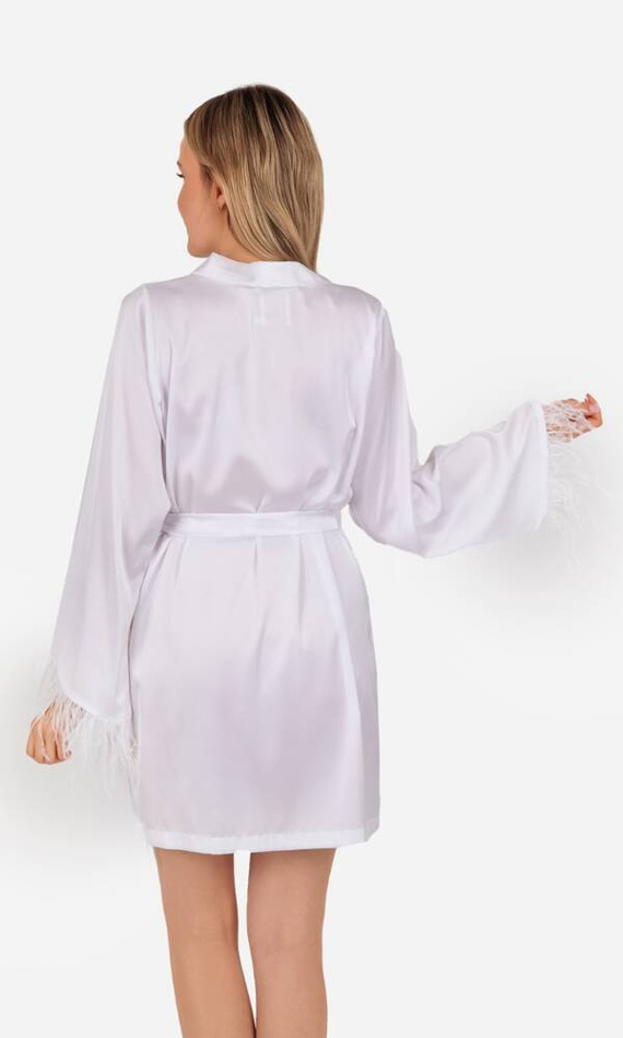 Marie Szlafrok damski satynowy ByShelly - biały