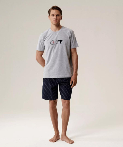 Piżama męska NMP-395 –szaro granatowa bawełna, krótki rękaw, lekka i wygodna na lato