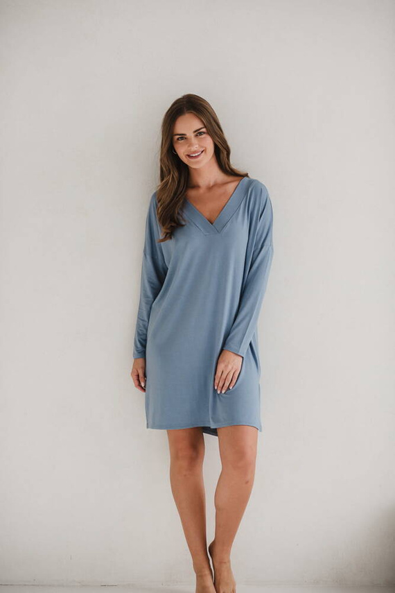 Moon bambusowa koszula nocna ciążowa i do karmienia długi rękaw Milk&Love błękitny