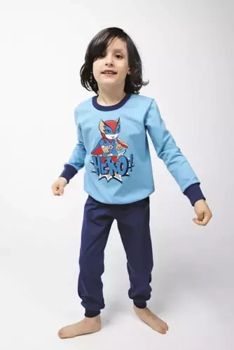 Piżama chłopięca długi rękaw, spodnie Italian Fashion Remek - niebieski