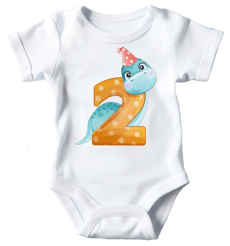 "Urodziny Dino 2 latka" Moocha Body krótki rękaw biały