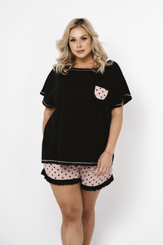 Buscato Piżama Damska krótki rękaw, spodenki Italian Fashion- druk/czarny