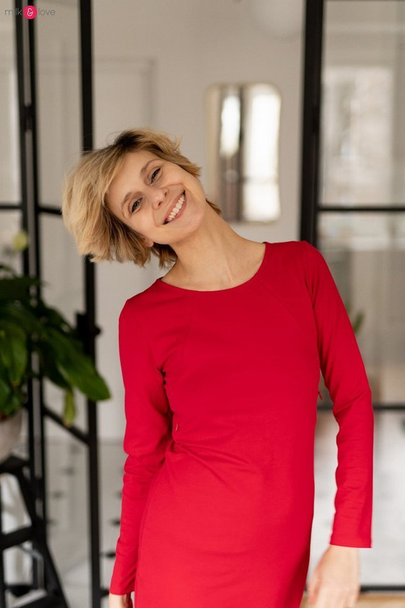 Sukienka do karmienia Milky Dress Milk&Love długi rękaw karminowa czerwień