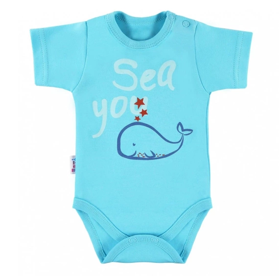 Body bawełniane krótki rękaw "Little Sailor" Ewa Klucze - turkusowy