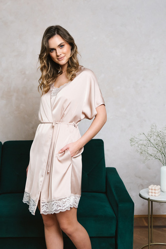 Dotyk Szlafrok krótki rękaw Italian Fashion - beżowy