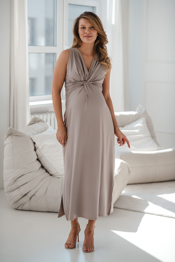 Sukienka ciążowa i do karmienia Loop MAXI Milk&Love – wiskoza cappuccino