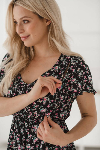 Lovely Dress Milk&Love sukienka ciążowa i do karmienia granat w różyczki