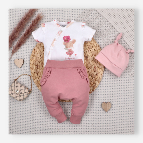 ABN-5685 Body niemowlęce Nini Małe Myszki organiczna bawełna kopertowe krótki rękaw