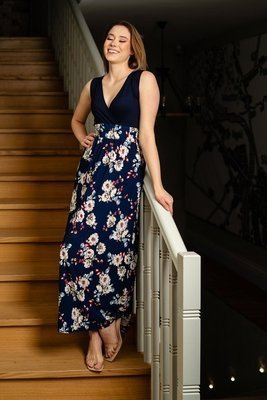 134 Sukienka długa do karmienia bez rękawków MIRACLE- granat łączka