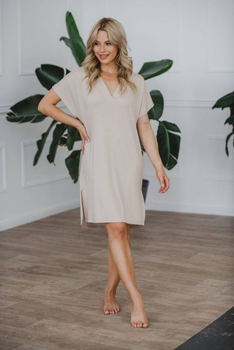 Moon bambusowa koszula nocna ciążowa i do karmienia Milk&Love jasny beż