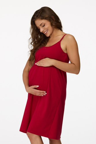 no. 26 Koszula nocna ciążowa Senizo bordowy– bawełna 100%, zamek do karmienia, ramiączka