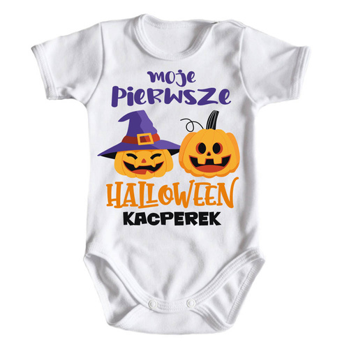 "Moje pierwsze HALLOWEEN z dowolnym imieniem" Moocha body krótki rękaw biały