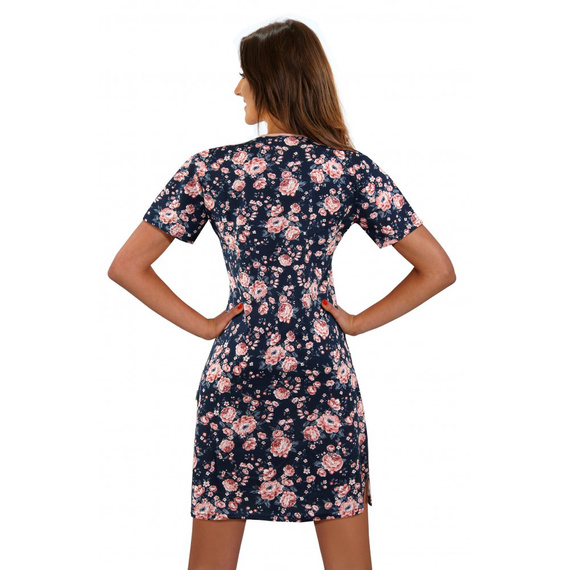 2508/05 Róże Angielskie Koszula nocna krótki rękaw Sesto Senso granatowy
