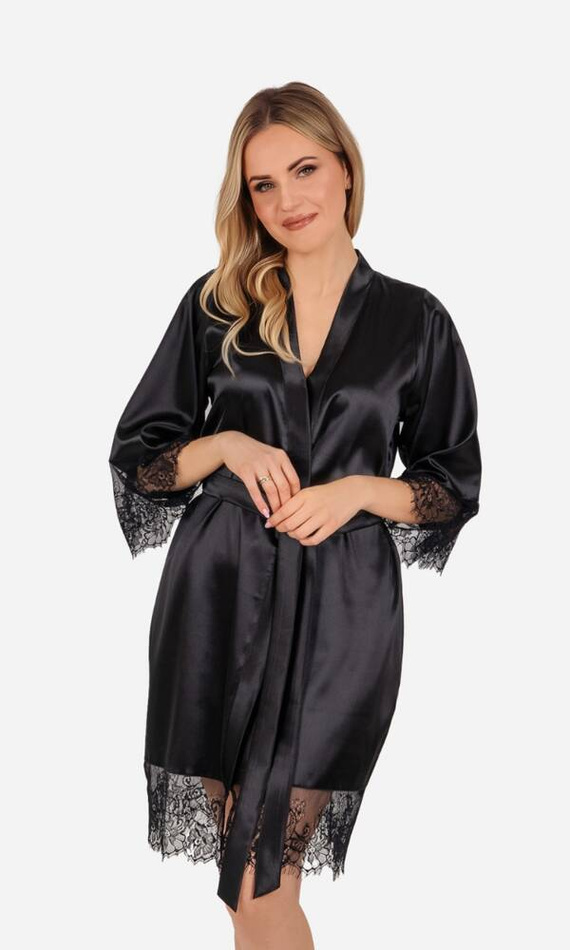 Gloria Szlafrok damski z koronką ByShelly - czarny
