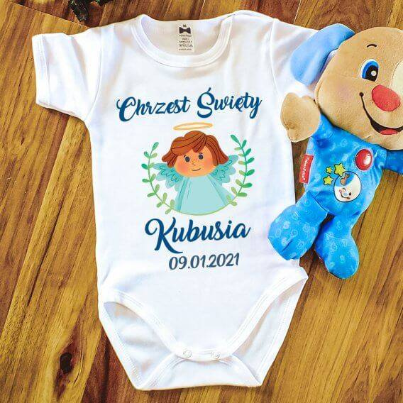 "Chrzest dla chłopca z imieniem" Moocha body krótki rękaw biały