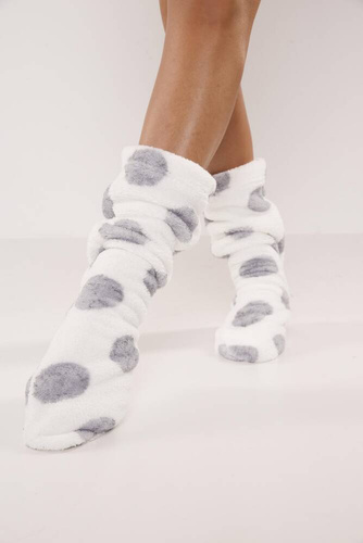 553/554 Wellsoft Gładkie skarpetki do spania De Lafense - ecru duże koła