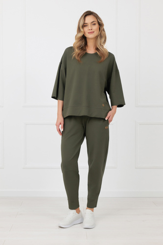 Spodnie dresowe Kaori Italian Fashion bawełna-  ciemny oliwkowy