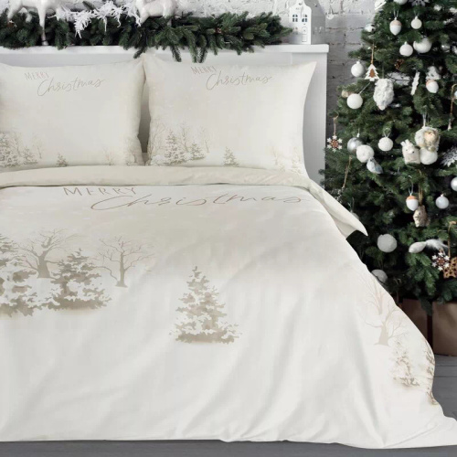 Snowflake Pościel świąteczna z mikrowłokna Eurofirany biała zimowy pejzaż– miękka, lekka i łatwa w pielęgnacji, z zamkiem błyskawicznym