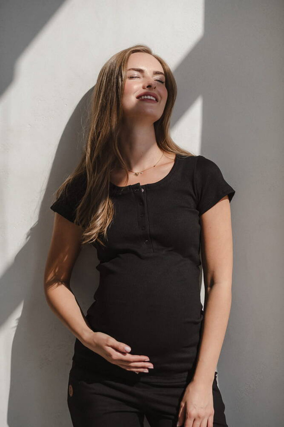 Tummy Bluzka ciążowa i do karmienia z krótkim rękawem Milk&Love czarny