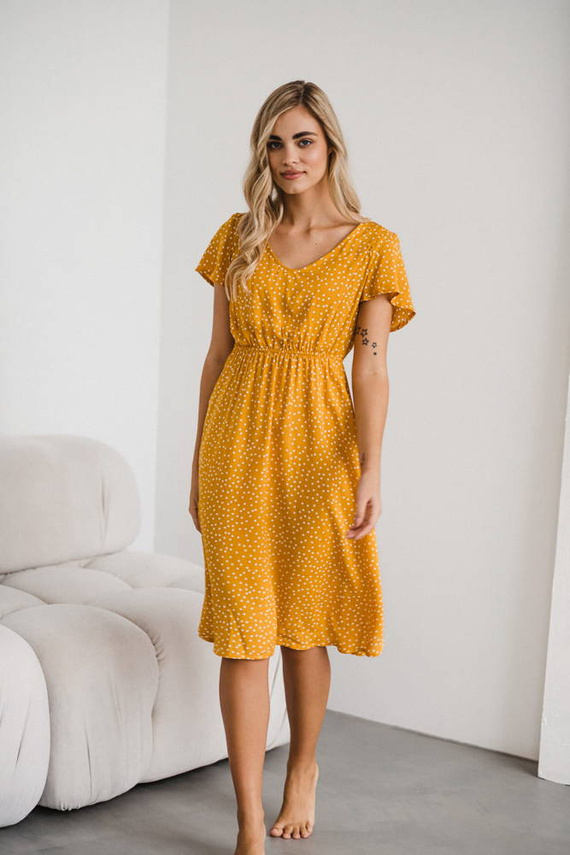 Lovely Dress Midi Milk&Love sukienka ciążowa i do karmienia musztardowy w groszki