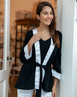 Sensis Antonella Szlafrok damski - czarny-biały