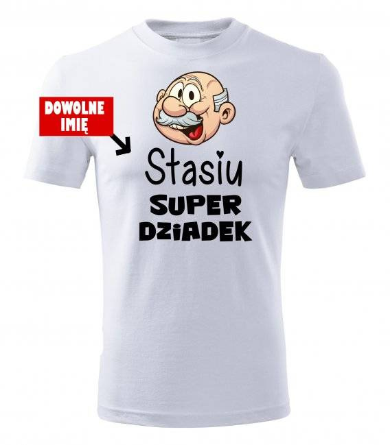 "SUPER DZIADEK z imieniem" Moocha koszulka męska biały
