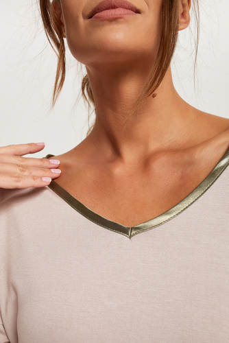 Indonezja Piżama Damska 3/4 rękaw, 3/4 spodnie Italian Fashion - beż/druk