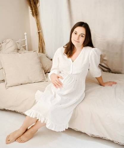 34WD White Dalia Koszula Nocna ciążowa i do karmienia muślin Marija - biały