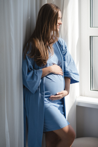 Szlafrok ciążowy Milk&Love błękitny– bawełna z elastanem, komfortowy, rękaw 7/8