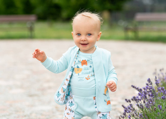 ABN-4099/BŁĘ Morskie Zwierzątka Spodnie z bawełny organicznej Nini błękitny