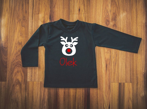 Koszulka dziecięca długi rękaw "Reniferem z imieniem" Moocha biały