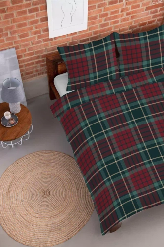 5623 A Magia Świąt Pościel flanelowa świąteczna Detexpol krata czerwono-zielona– bawełna 100%, 160 g/m², zamek, OEKO-TEX®