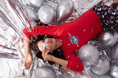 Makala Piżama Damska długi rękaw i długie spodnie Italian Fashion - czerwony/druk