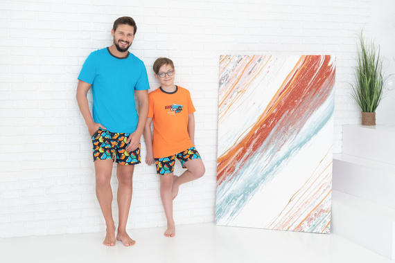 Piżama chłopięca krótki rękaw, spodnie Italian Fashion Komiks - pomarańczowy/druk