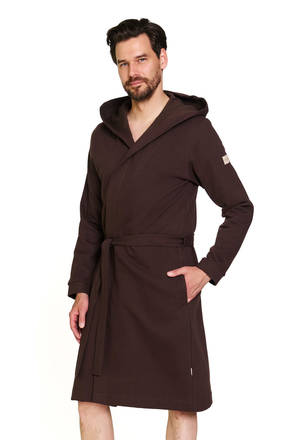 Doctor Nap 7332 – Męski szlafrok bawełniany z kapturem | 100% bawełna, polska produkcja - brownie