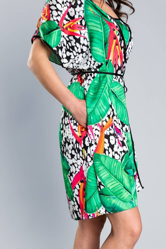 DORITA Szlafrok Damski Satynowy Italian Fashion- druk/zielony