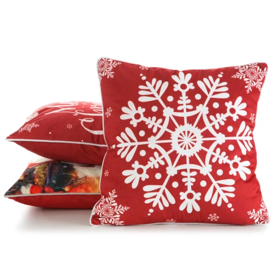 Chp 125 Poszewka świąteczna śnieżynki welurowa Eurofirany czerwony