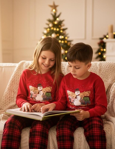 594/185 592/185 Winter Piżama dziewczęca Cornette – świąteczna, czerwona, bawełna