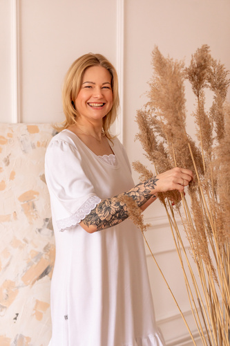 34DB Peonia Koszula nocna damska – biała z koronką Marija, 100% bawełna