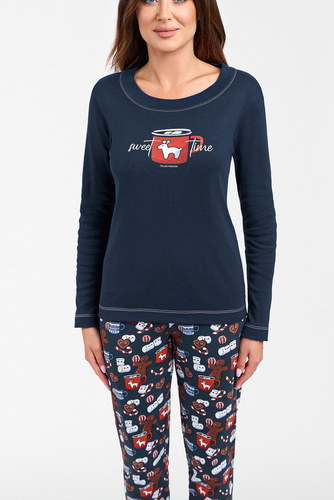Makala Piżama Damska długi rękaw i długie spodnie Italian Fashion - granat/druk 