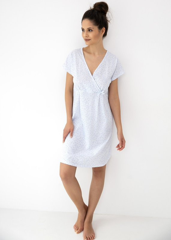 Koszula nocna damska Michaela Sensis – 100% bawełna w kwiatuszki, kopertowy dekolt V, idealna do karmienia, komfort premium