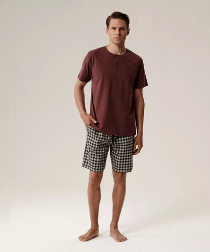 Piżama męska NMP-397 -szary wino  bawełna, krótki rękaw, lekka i wygodna na lato