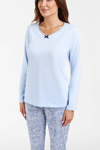 Salli Piżama Damska długi rękaw i długie spodnie Italian Fashion -niebieski/druk