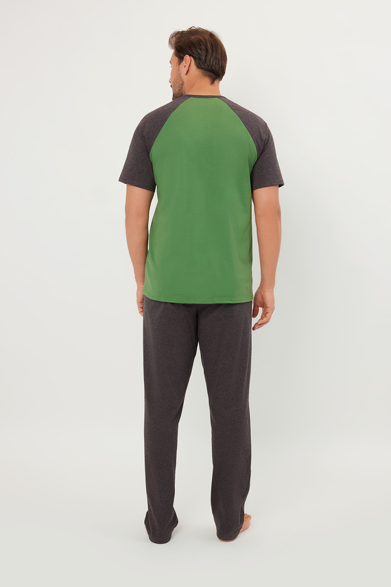 Aleksander Piżama Męska krótki rękaw, długie spodnie Italian Fashion - zielony/c.melanż
